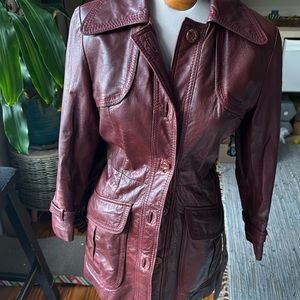 Vintage wine TFC leather jacket made in Hong Kong